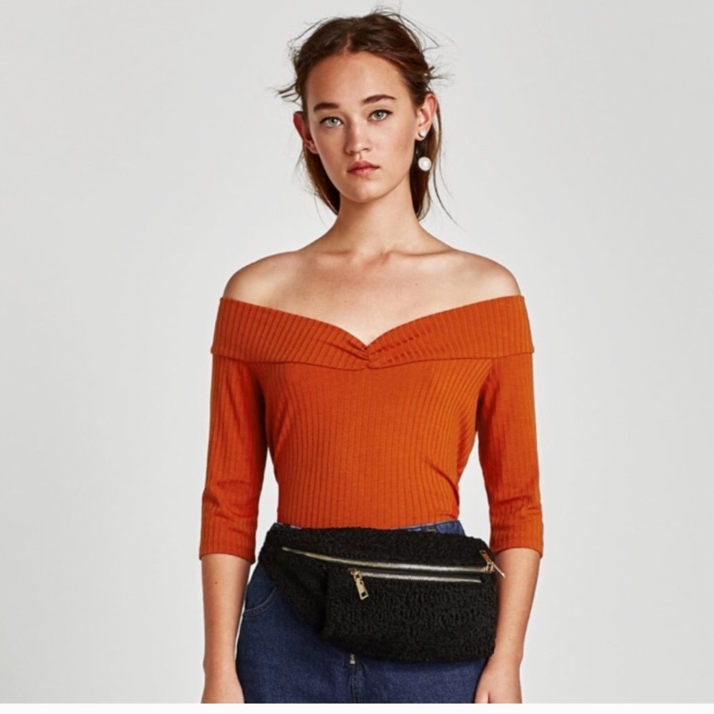 Camel off the shoulder top